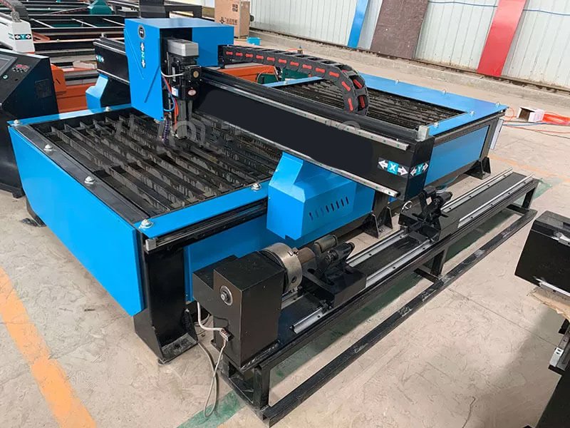 blue cnc plasma cutting machine with drill parts and marking parts