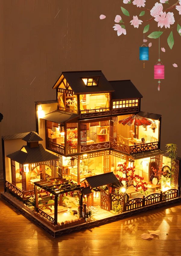 CO2 laser machine cutting wood sheet making japan house puzzles