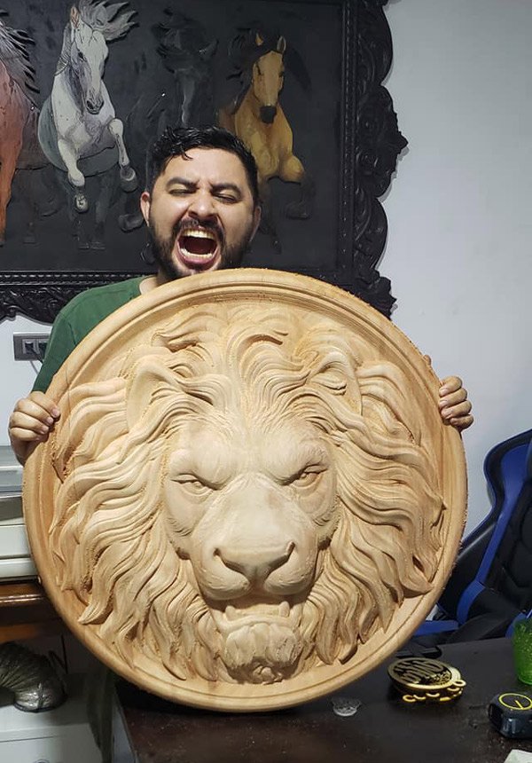 lion head carved with fusion 360 cnc router